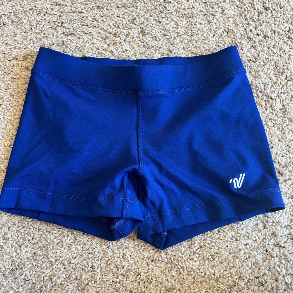 Varsity cheer, royal blue athletic shorts